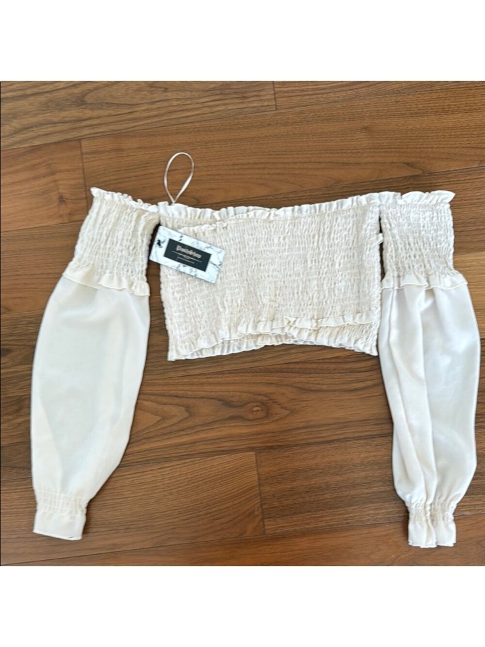 Cream Off-Shoulder Smocked Top - Picture 4 of 4